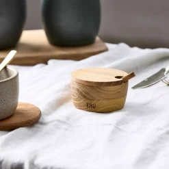 Raw Saltskål med lock + sked, teak