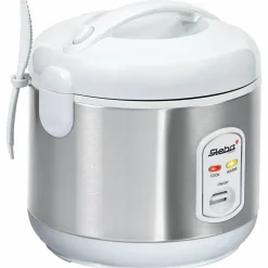 Riskokare, 1,8 liter, stål/vit