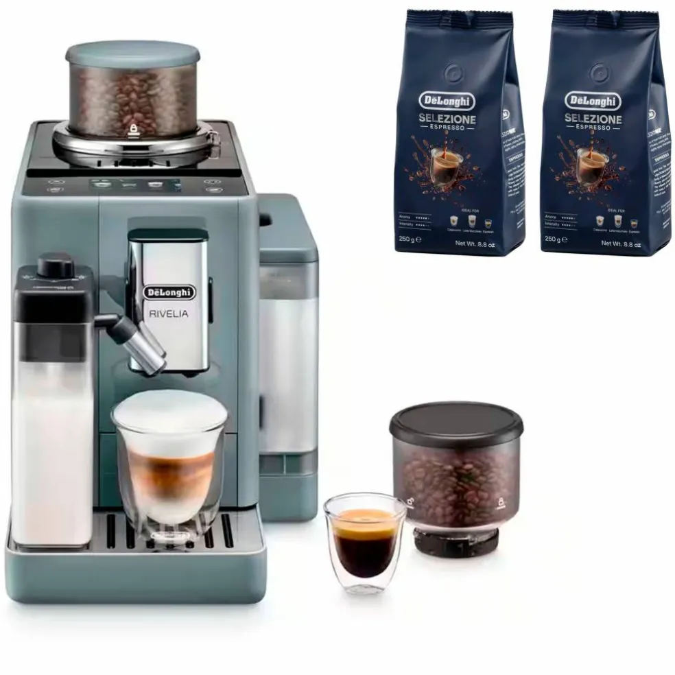 Rivelia Helautomatisk kaffemaskin, grå & 2 st kaffebönor DLSC600