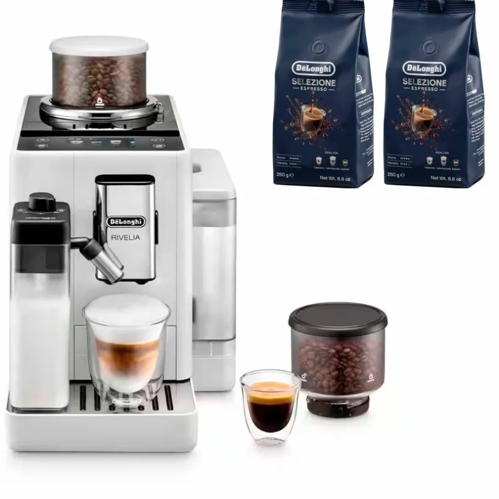 Rivelia Helautomatisk kaffemaskin, grå & 2 st kaffebönor DLSC600