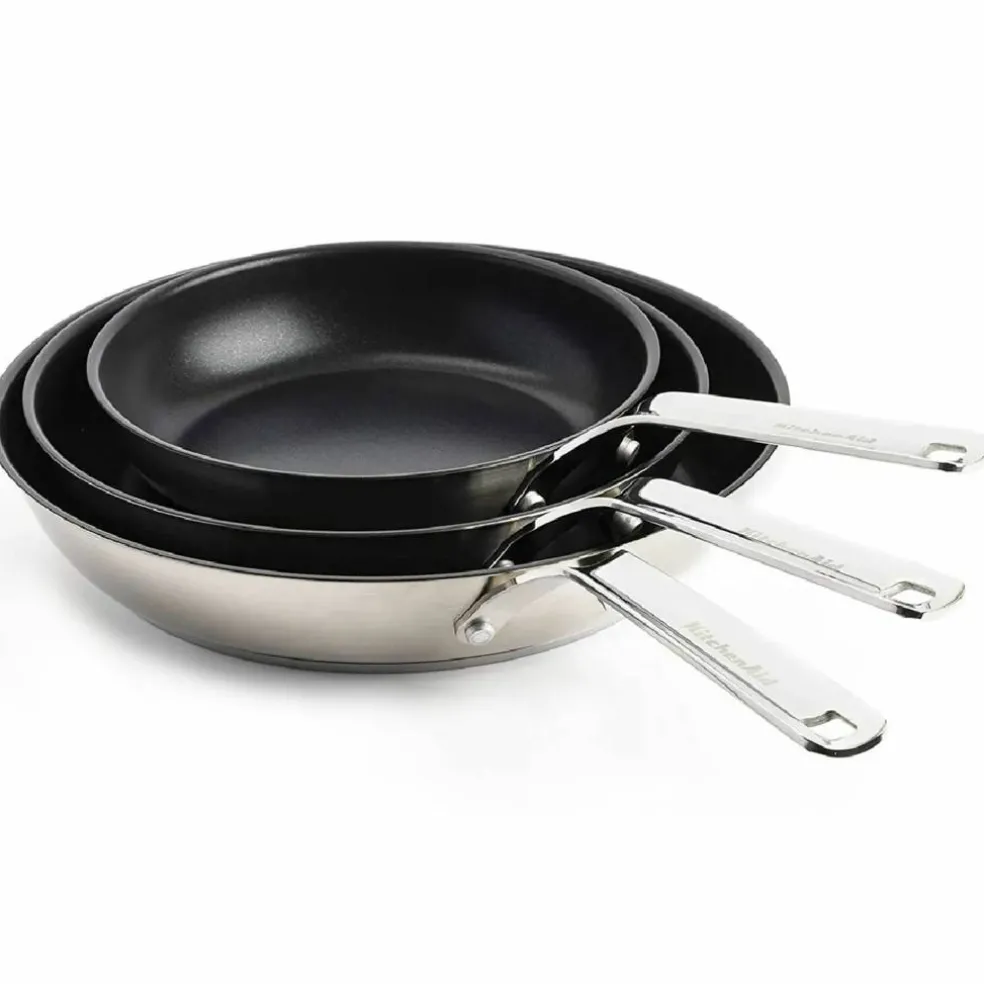 Set med stekpannor 20 cm + 24 cm + 28 cm, rostfritt stål