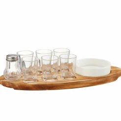 Shotbricka med 6 glas inklusive saltkar och skål