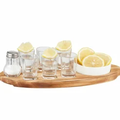 Shotbricka med 6 glas inklusive saltkar och skål