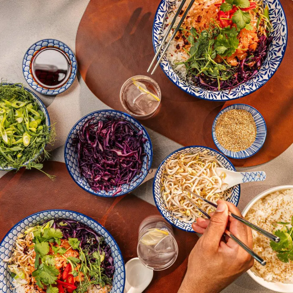 Skål 14 cm 4-pack, blå/vit