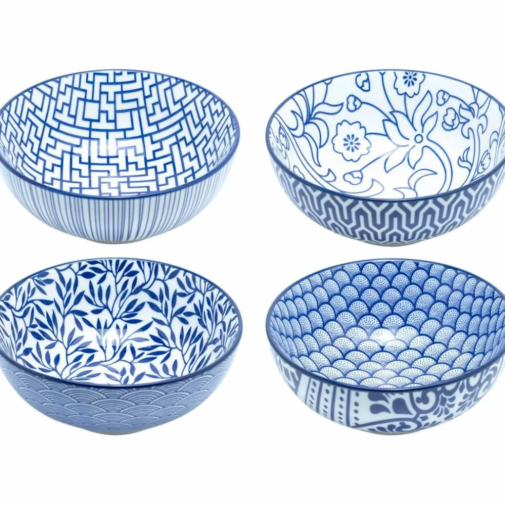 Skål 14 cm 4-pack, blå/vit