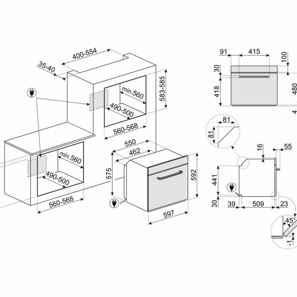 SOP6902S2P inbyggnadsugn, 68 liter, rostfritt stål