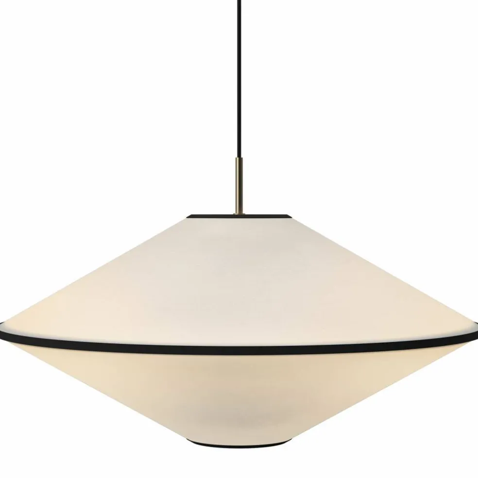Tafta pendellampa 65 cm, röd/off-white