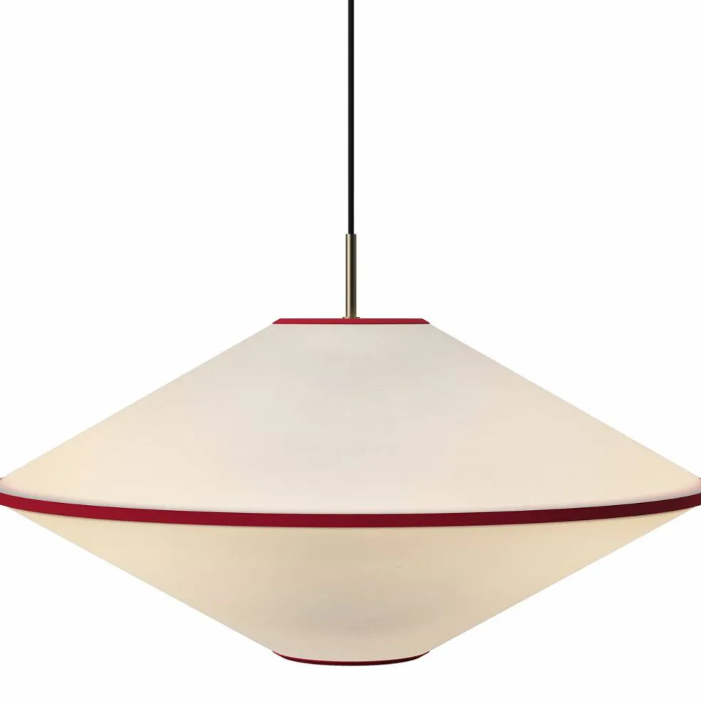 Tafta pendellampa 65 cm, röd/off-white