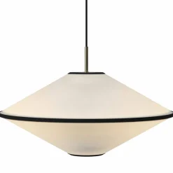 Tafta pendellampa 52 cm, röd/off-white