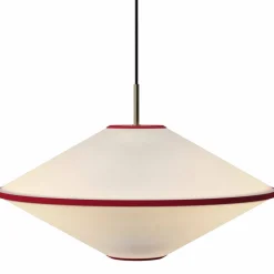 Tafta pendellampa 52 cm, röd/off-white