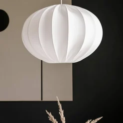Taklampa, oval boll, bomull, vit, 65 cm