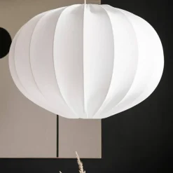 Taklampa, oval boll, bomull, vit, 65 cm