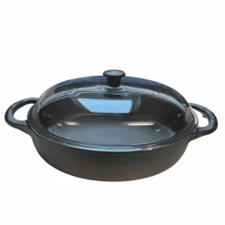 Traktörpanna med glaslock 32 cm, gjutjärn