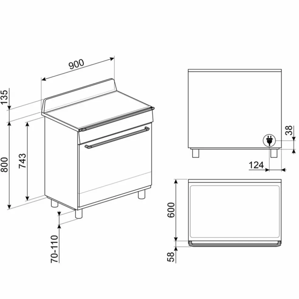 TR90IM induktionsspis 90 cm, grå