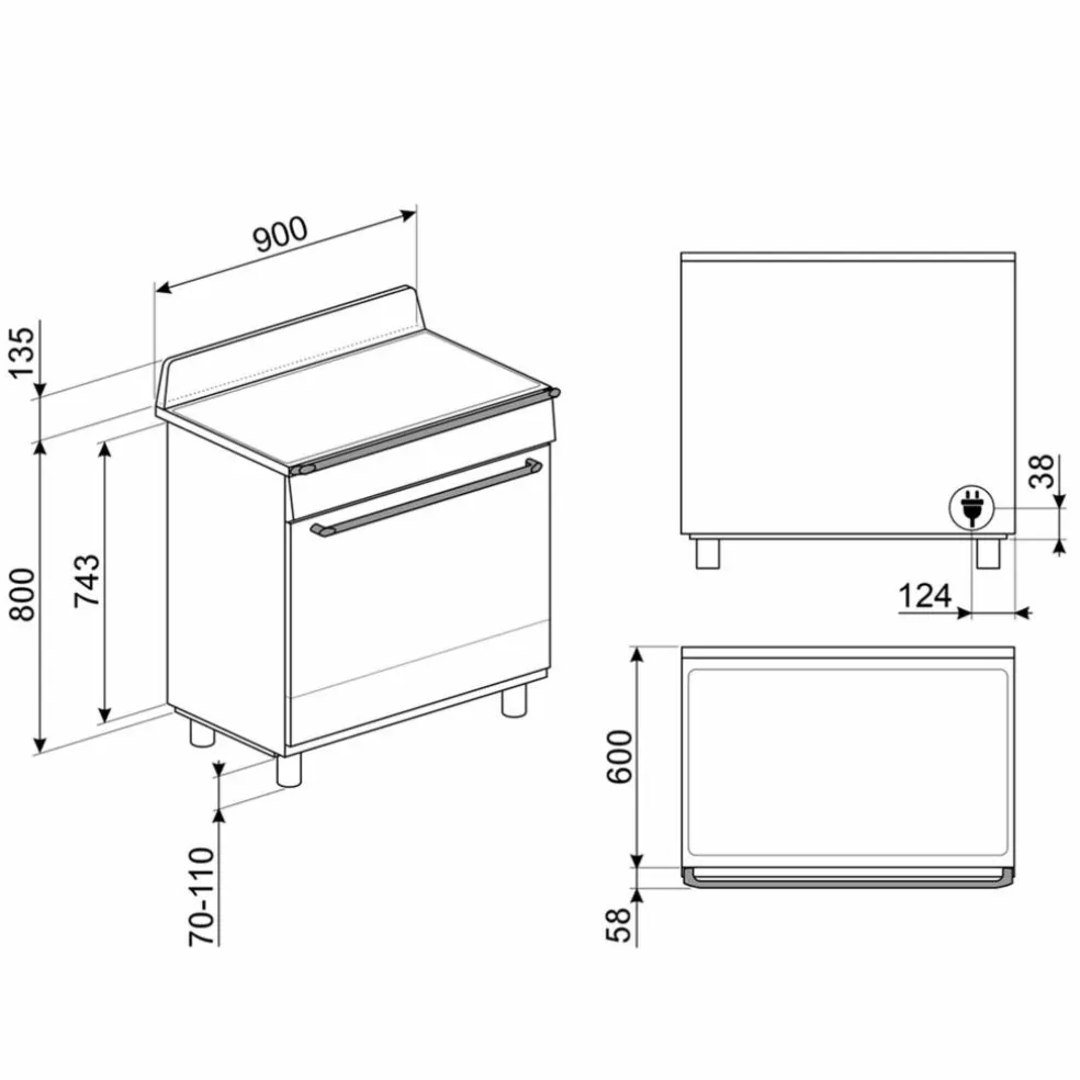 TR90IM induktionsspis 90 cm, grå