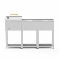 Utekökspaket A: kolgrill + 2 sidobord, rostfritt stål
