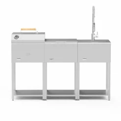 Utekökspaket B: kolgrill + sidobord + diskho, rostfritt stål