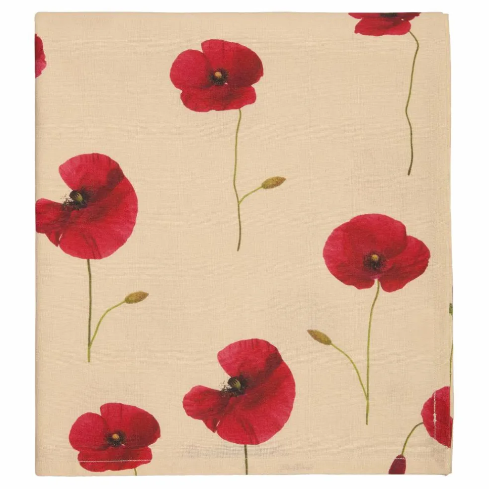 Vallmo duk 140 x 240 cm, beige/röd