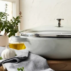 Wok i gjutjärn med glaslock 30 cm, white truffle