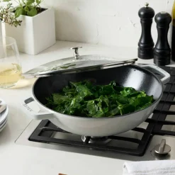 Wok i gjutjärn med glaslock 30 cm, white truffle