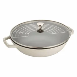Wok i gjutjärn med glaslock 30 cm, white truffle